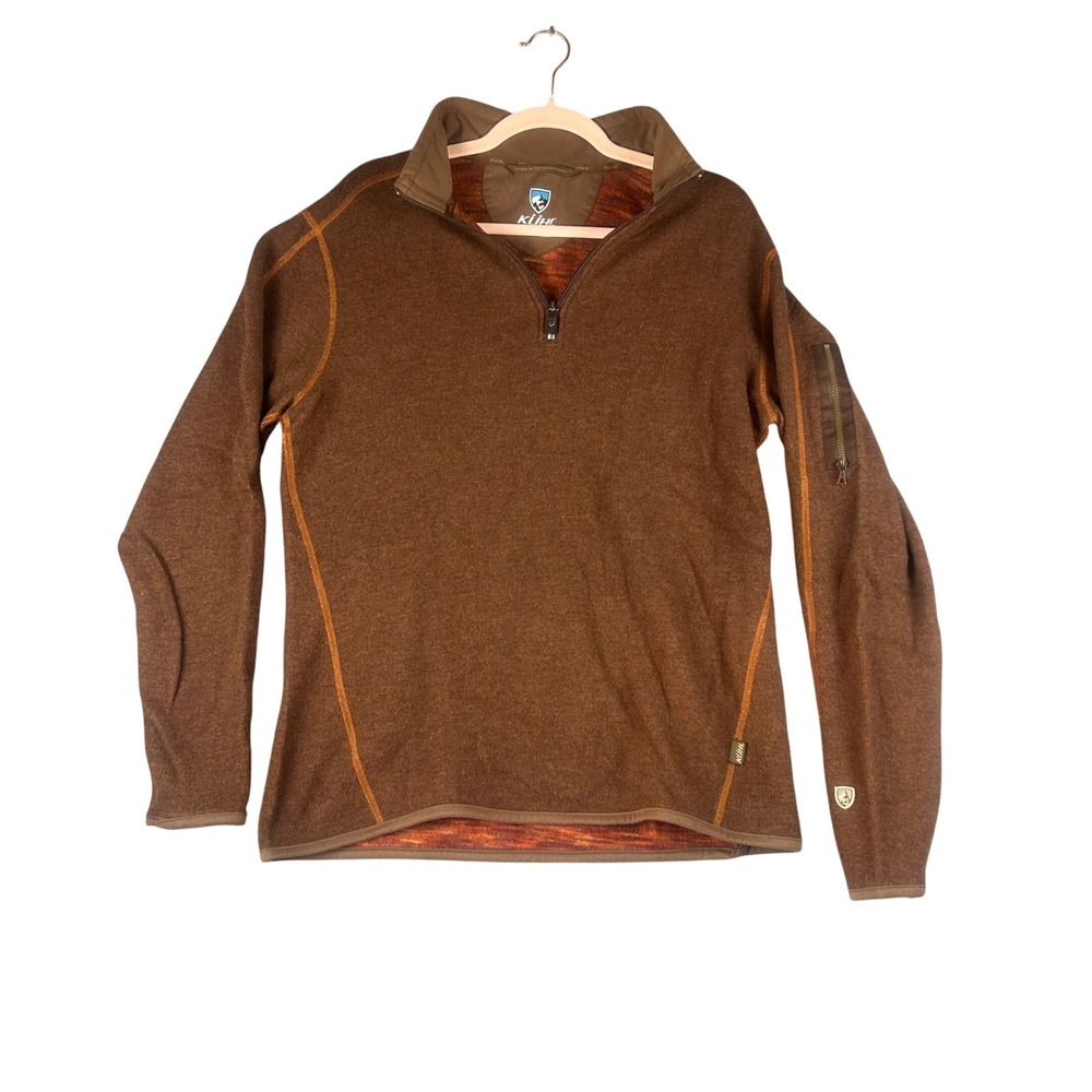KUHL Chianti Fleece Mens Medium Brown Wool Blend 1/4 Zip Pullover Jacket Sweater